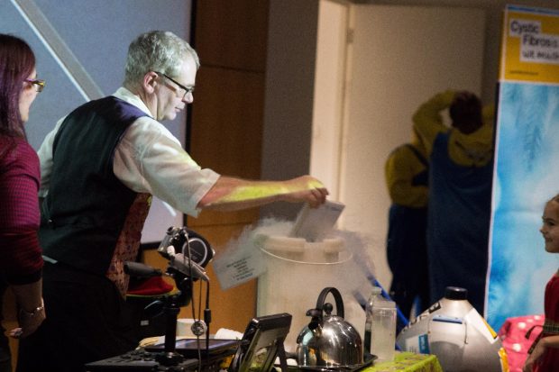 Andrew Hanson with liquid nitrogen