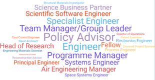 Word cloud of job titles for roles held by engineers in government 