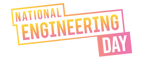 Image shows logo for national engineering day in yellow and pink.